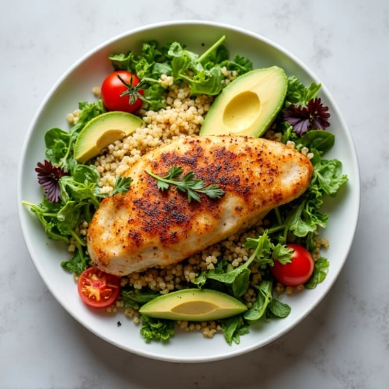 Fluffy Quinoa with Roasted Chicken and Fresh Greens