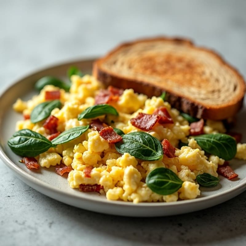 Cottage Cheese Scramble with Spinach and Turkey Bacon