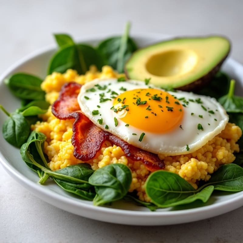 Egg White Scramble with Spinach and Turkey Bacon