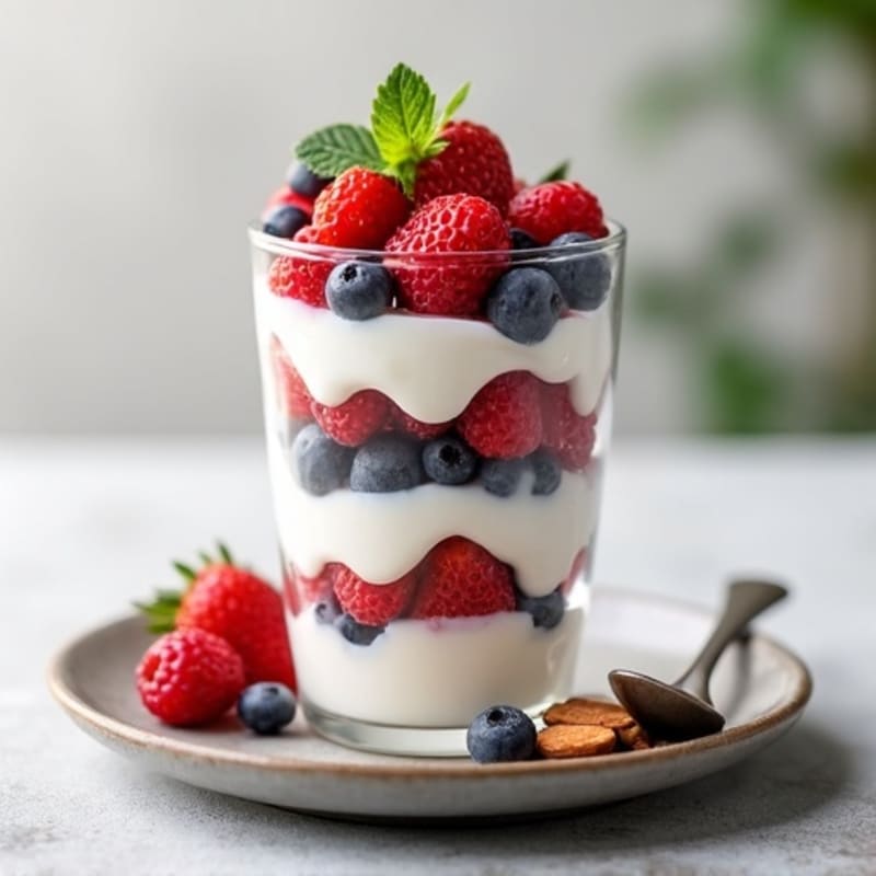 High-Protein Greek Yogurt Parfait with Mixed Berries and Almonds