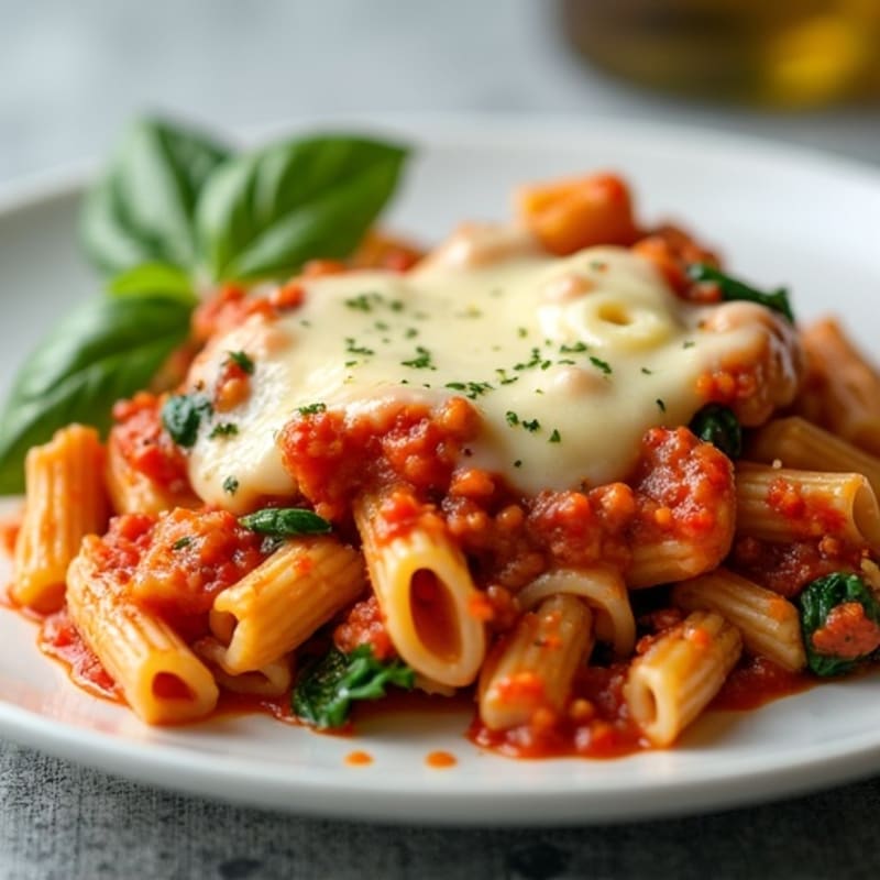 Lean Ground Turkey Cheesy Baked Pasta with Spinach