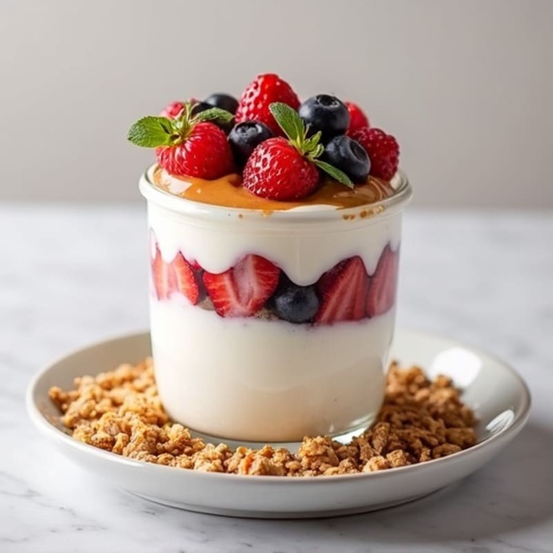 Greek Yogurt Protein Parfait with Almond Butter and Berries
