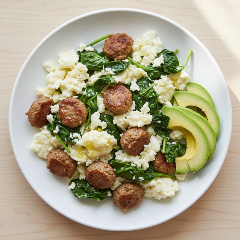 Egg White and Spinach Scramble with Turkey Sausage