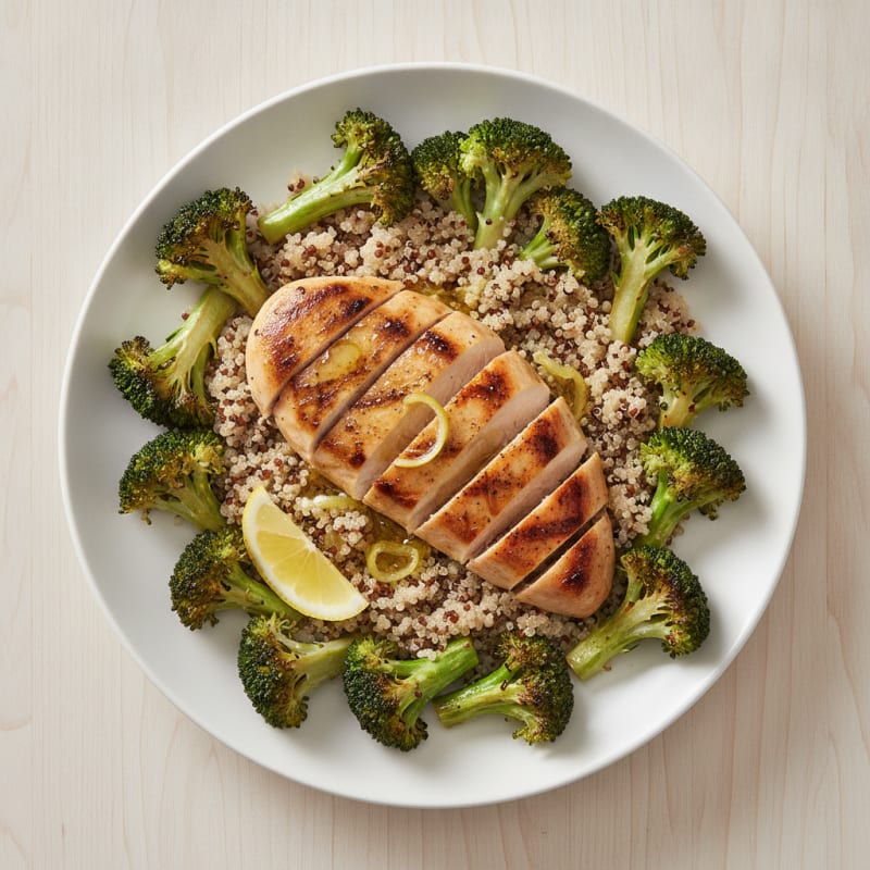 Grilled Chicken Breast with Quinoa and Roasted Broccoli
