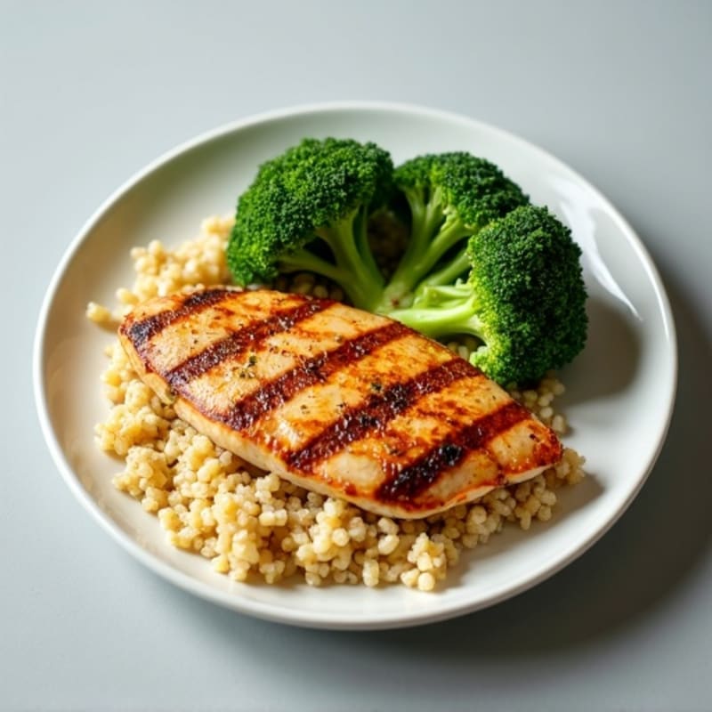 Grilled Chicken Breast with Roasted Broccoli and Quinoa
