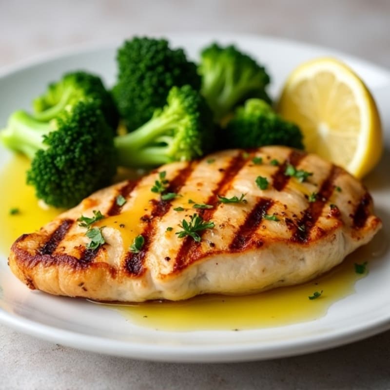 Grilled Chicken Breast with Steamed Broccoli and Lemon