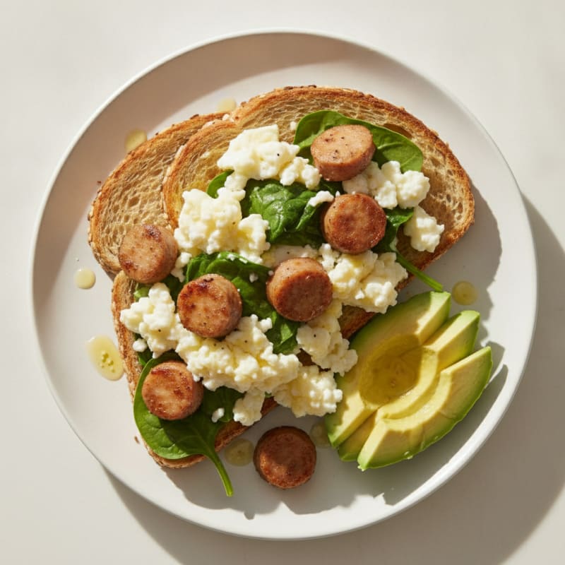 Egg White and Chicken Sausage Toast with Spinach