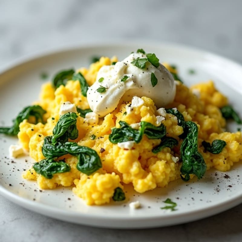 Fluffy Scrambled Eggs with Spinach and Feta
