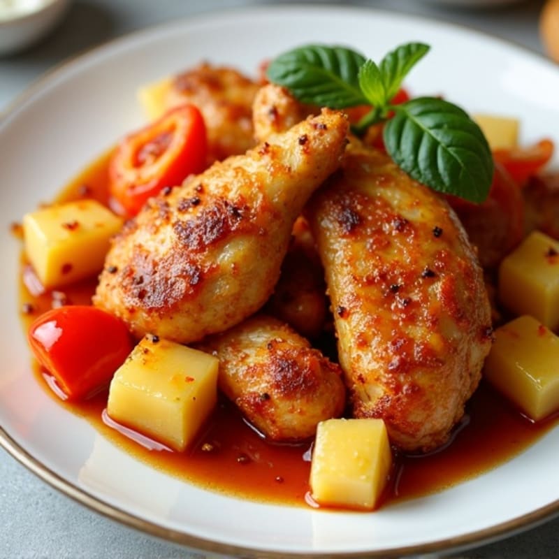 Crispy Baked Sweet and Sour Chicken with Roasted Bell Peppers and Pineapple