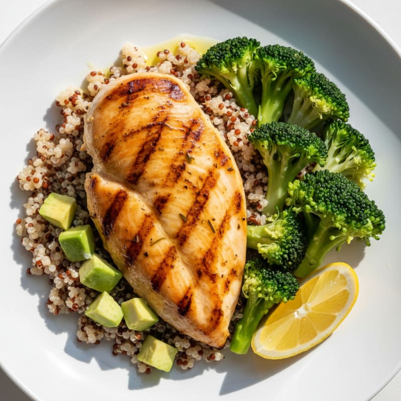 Grilled Chicken Breast with Quinoa and Steamed Broccoli