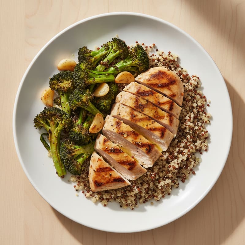 Grilled Chicken Breast with Quinoa and Roasted Broccoli