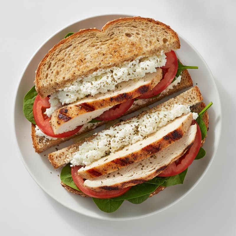 Grilled Chicken and Cottage Cheese Sandwich with Spinach and Tomato