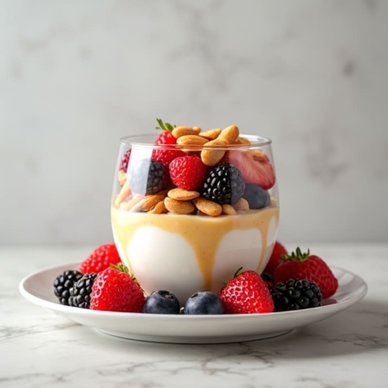 Silky Protein Yogurt Parfait with Mixed Berries and Almonds