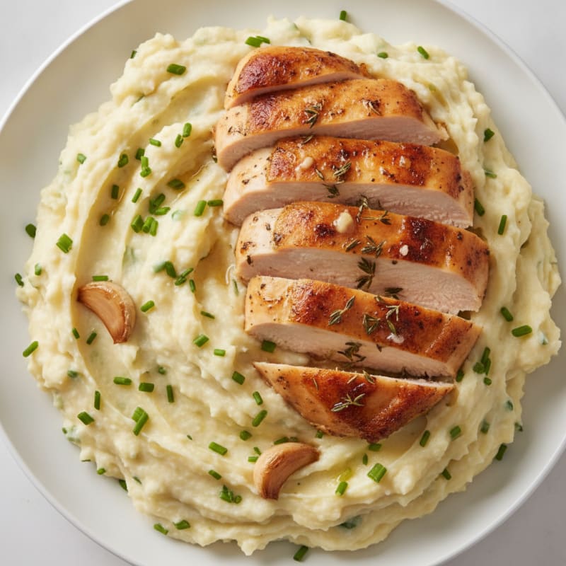 Garlic Herb Whipped Potatoes with Roasted Chicken
