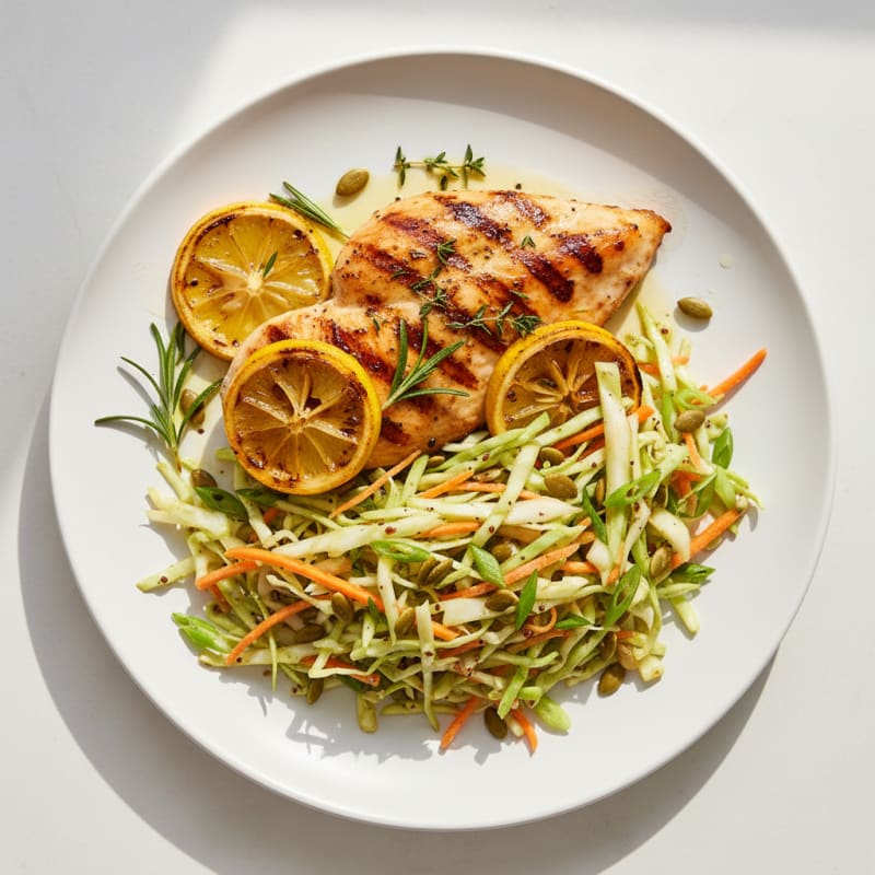 Grilled Chicken Breast with Crunchy Cabbage Slaw