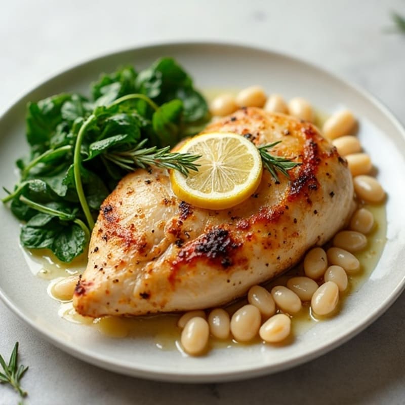Lemon-Herb Roasted Chicken with Creamy White Beans and Wilted Greens