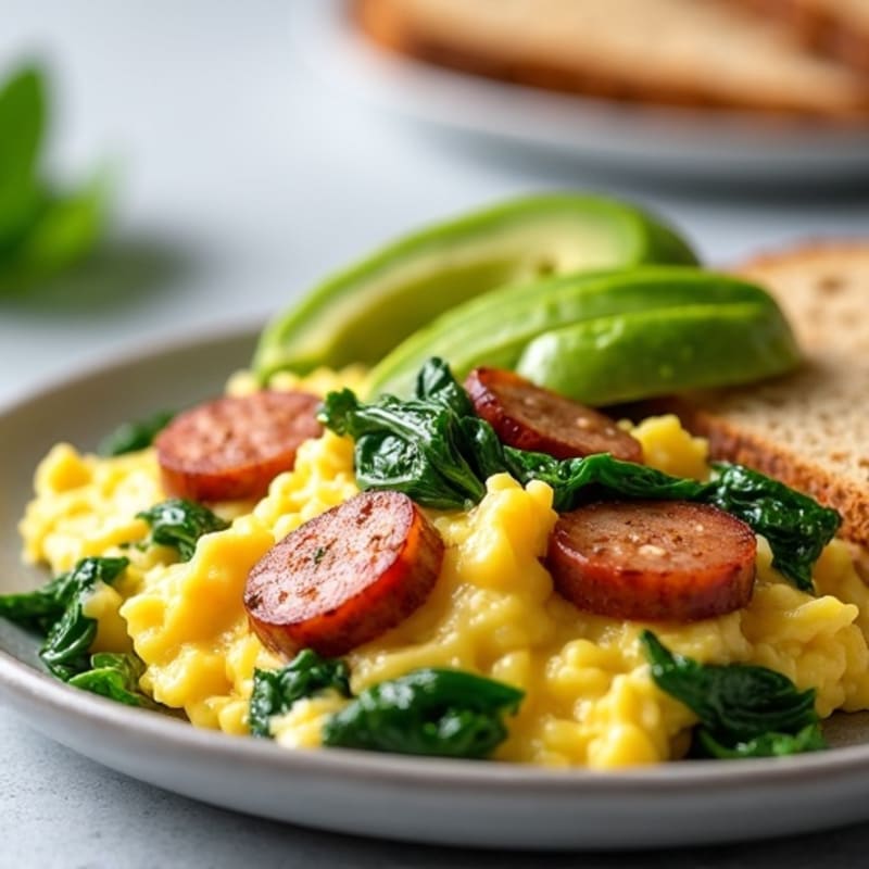 Egg White Scramble with Turkey Sausage and Spinach