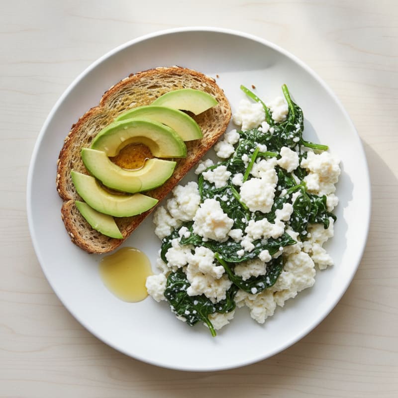 Cottage Cheese Egg White Scramble with Sautéed Spinach