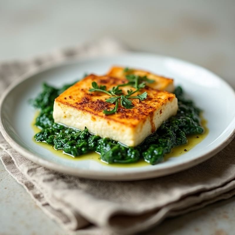 Seared Paneer with Creamy Spinach
