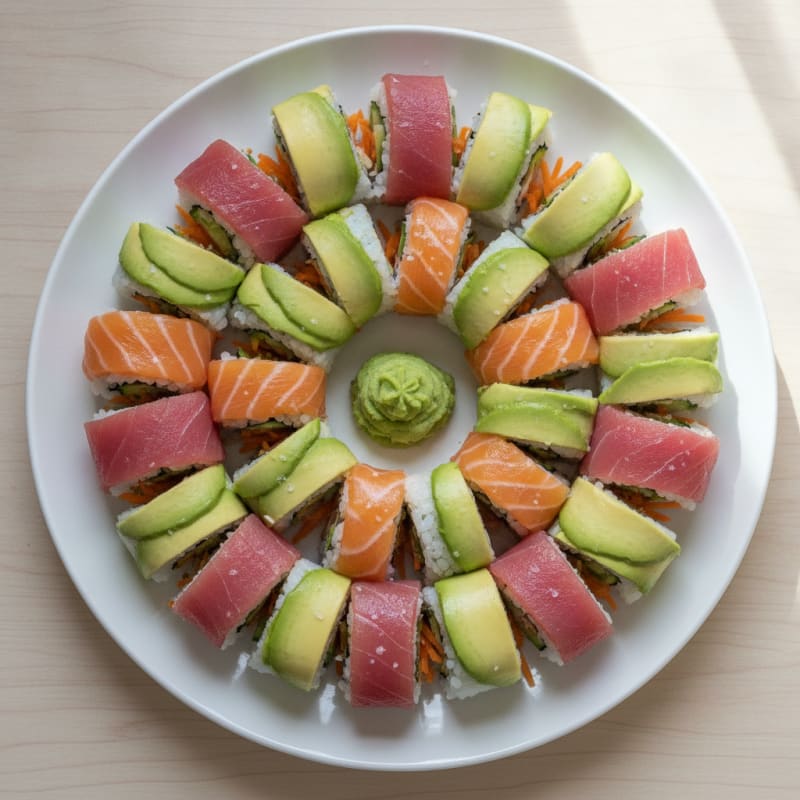 Rainbow Sushi Rolls with Wasabi