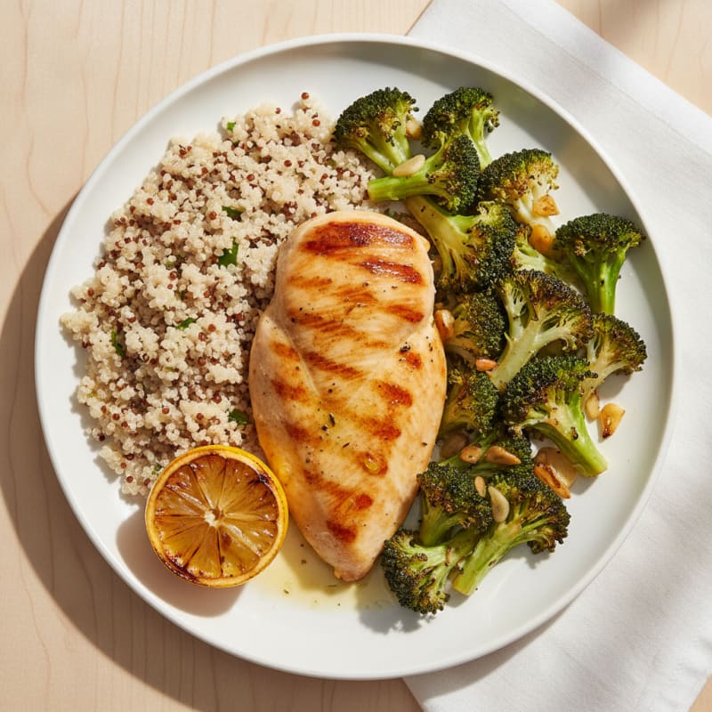 Grilled Chicken Breast with Roasted Broccoli and Quinoa