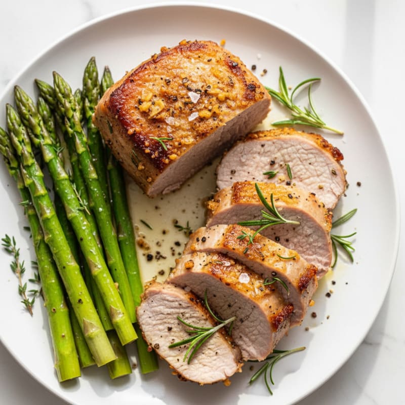 Garlic-Herb Roasted Pork Tenderloin with Asparagus