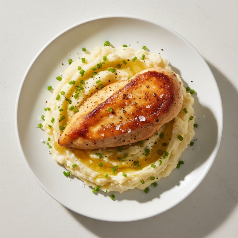 Buttery Garlic Mashed Potatoes with Roasted Chicken