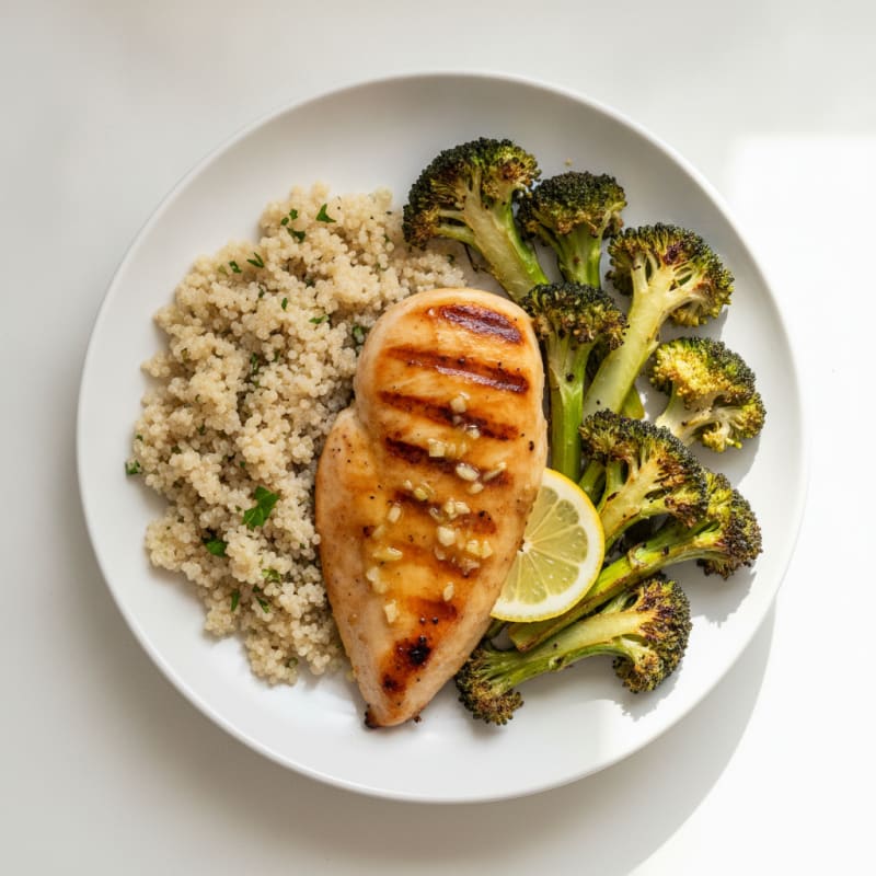Grilled Chicken Breast with Quinoa and Roasted Broccoli