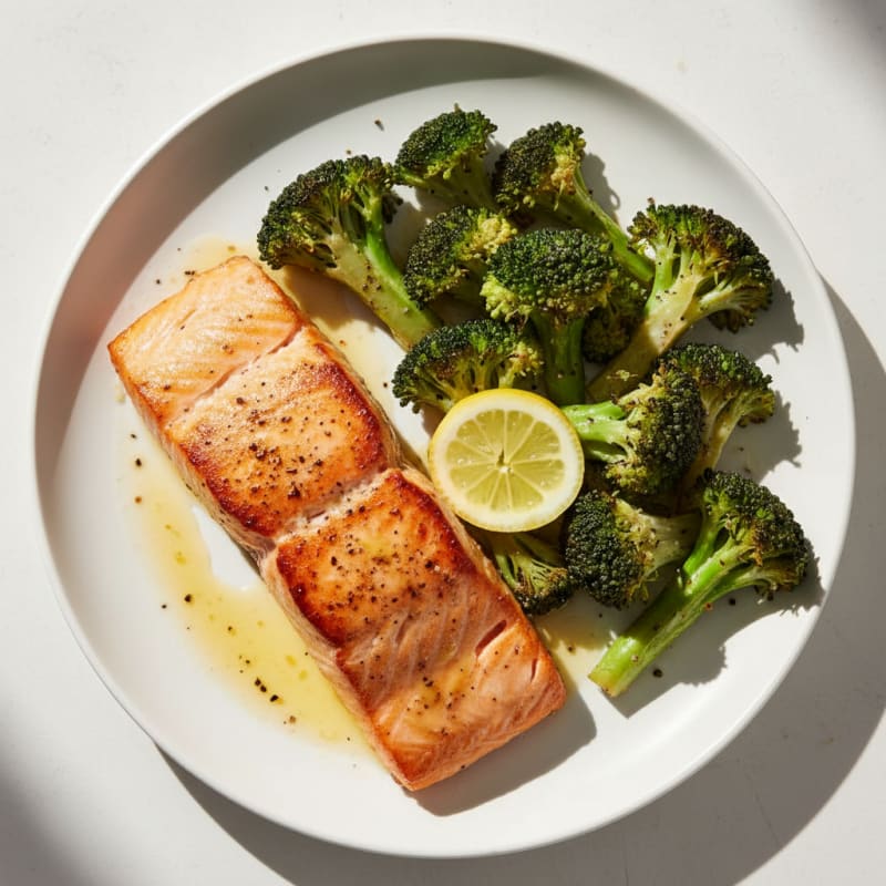 Golden Pan-Seared Salmon with Roasted Broccoli
