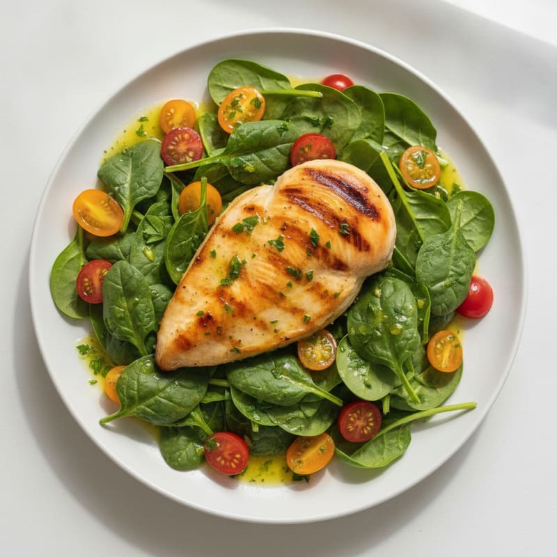 Grilled Chicken Breast with Spinach and Tomato Salad