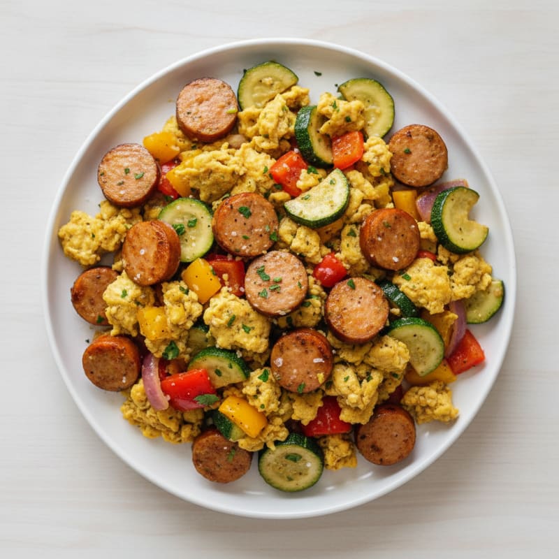 Sheet Pan Sausage and Veggie Scramble