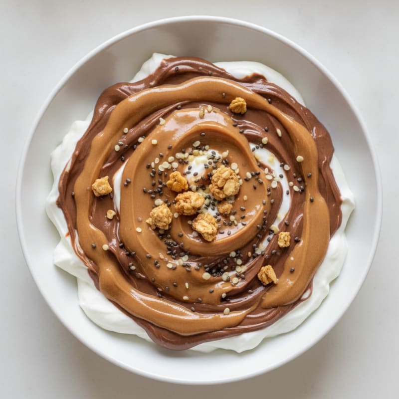 Silky Greek Yogurt Protein Pudding with Chocolate Whey and Peanut Butter Swirl