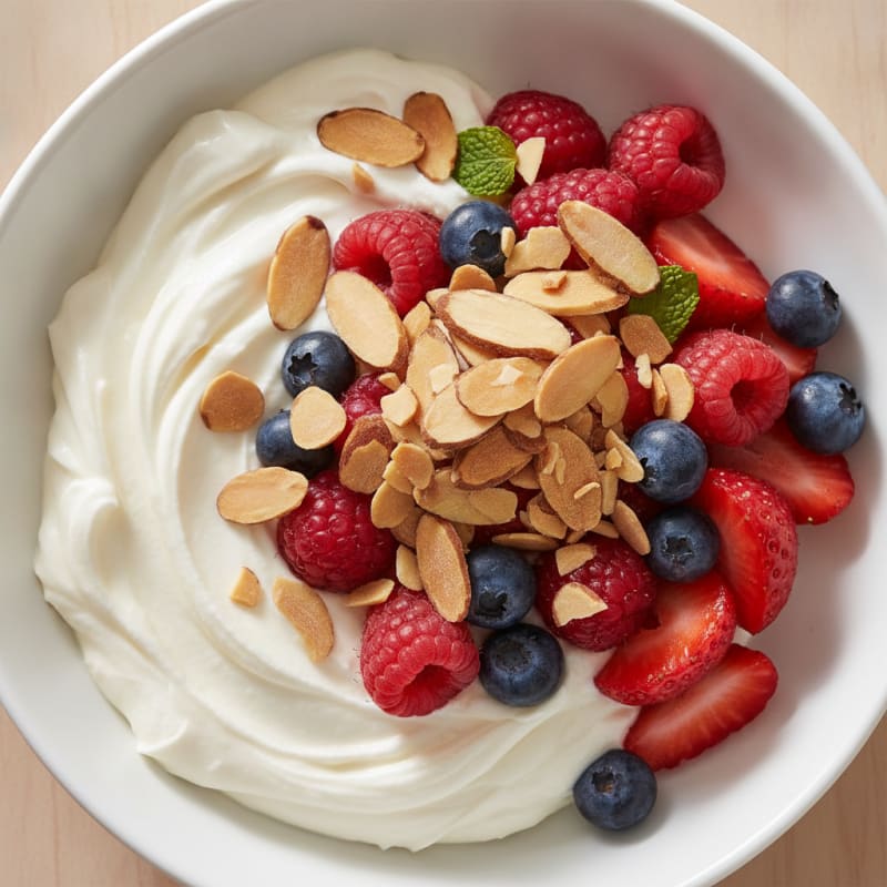 Greek Yogurt Protein Parfait with Mixed Berries and Almonds