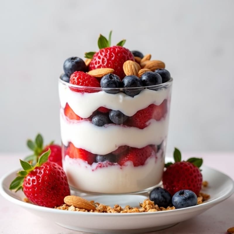 Greek Yogurt Protein Parfait with Mixed Berries and Almonds
