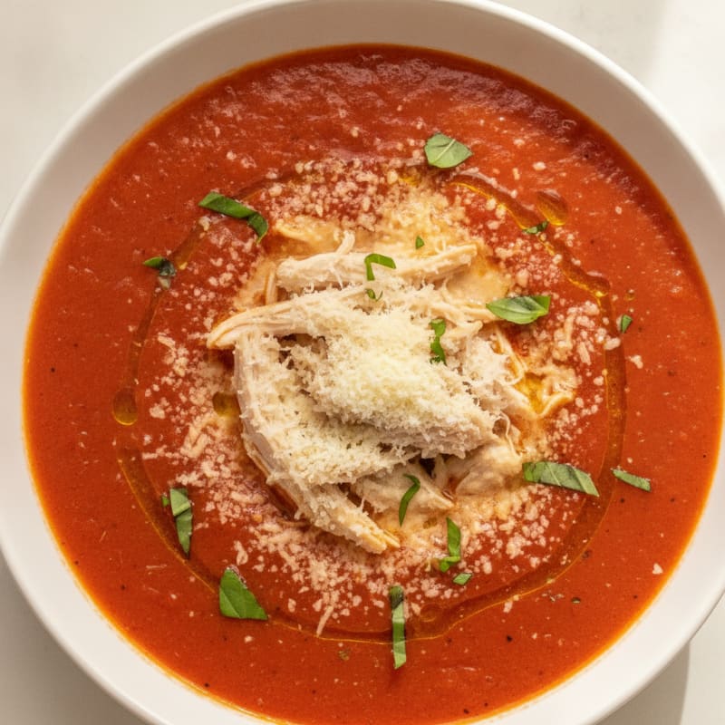 Roasted Tomato Basil Soup with Parmesan