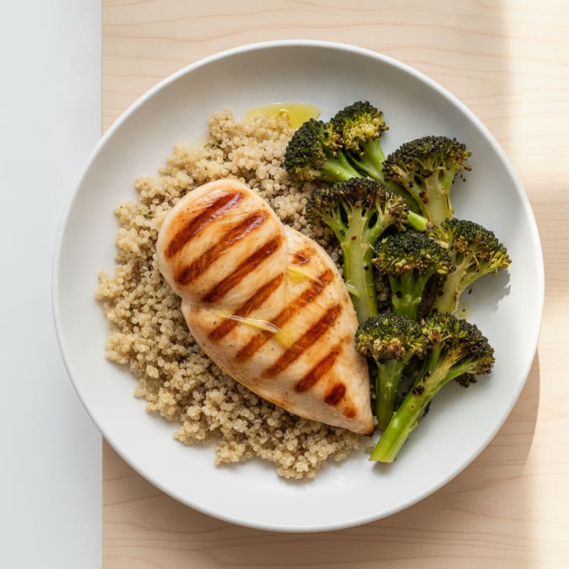 Grilled Chicken Breast with Quinoa and Roasted Broccoli