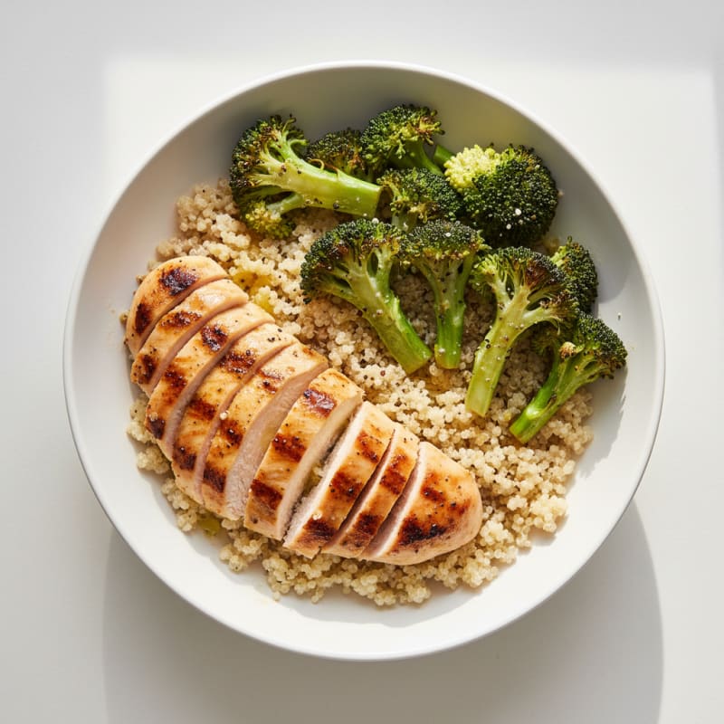 Grilled Chicken and Quinoa Power Bowl with Roasted Broccoli