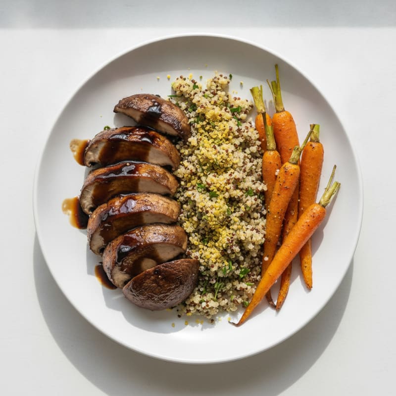 Grilled Portobello Steak with Herb-Quinoa and Roasted Carrots