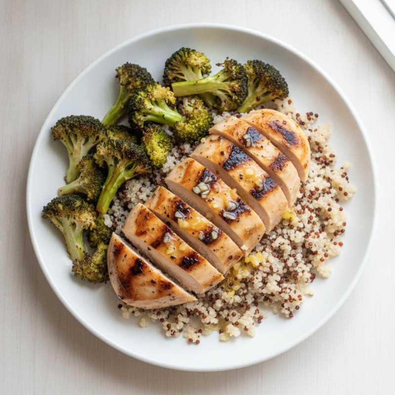 Grilled Chicken Breast with Quinoa and Roasted Broccoli