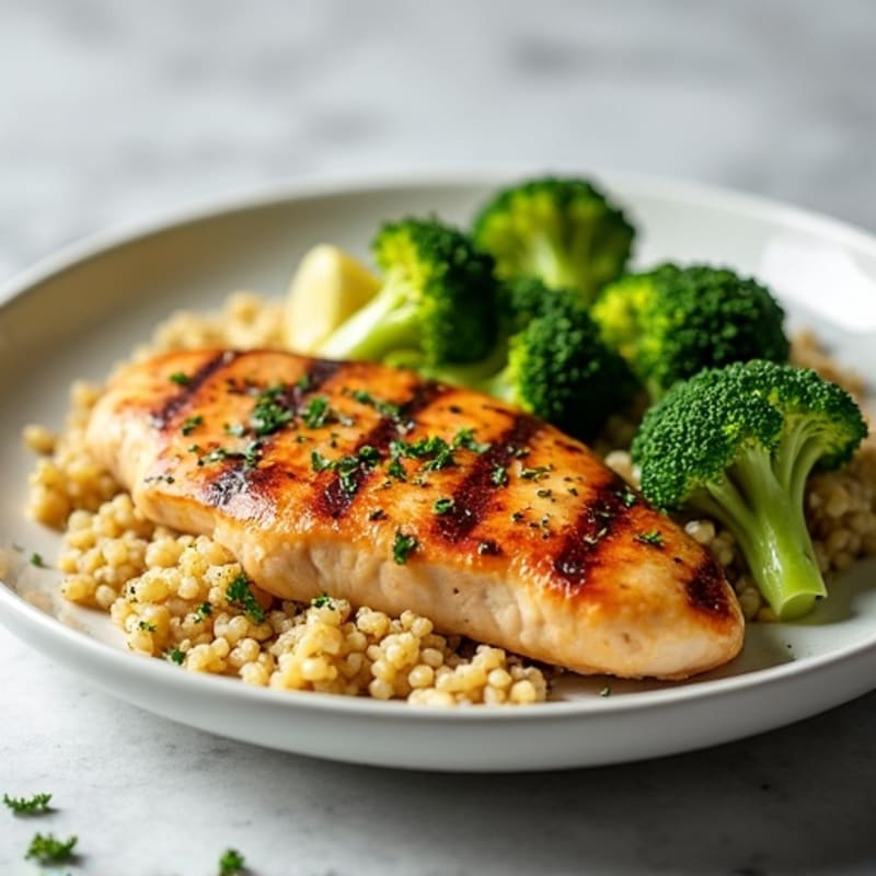 Grilled Chicken Breast with Quinoa and Steamed Broccoli