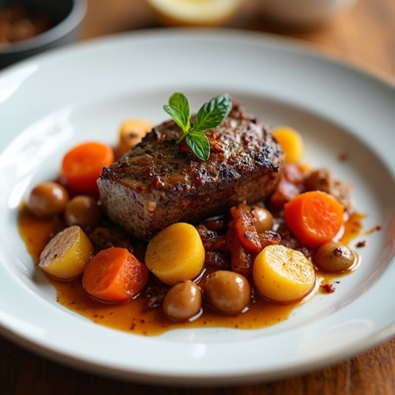 Spiced Lamb with Braised Root Vegetables and Apricots