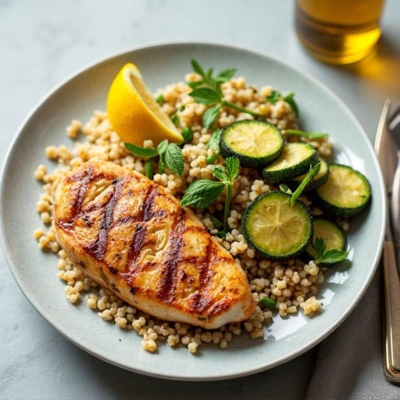 Grilled Chicken Breast with Roasted Zucchini and Quinoa Salad