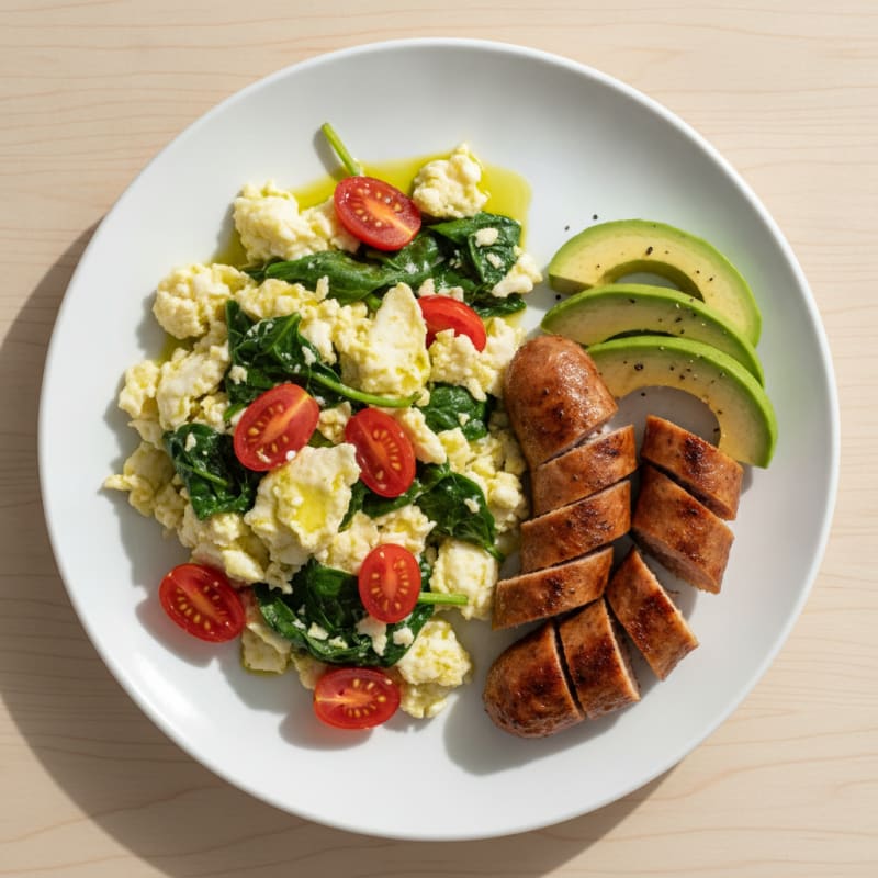 Egg White and Spinach Scramble with Grilled Chicken Sausage