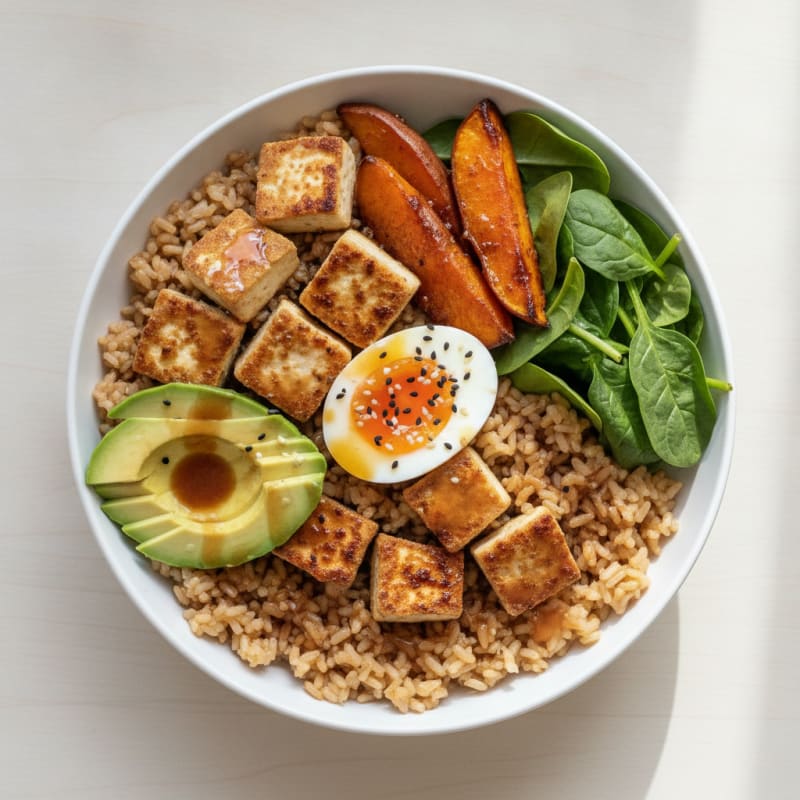 Grilled Tofu and Sweet Potato Rice Bowl