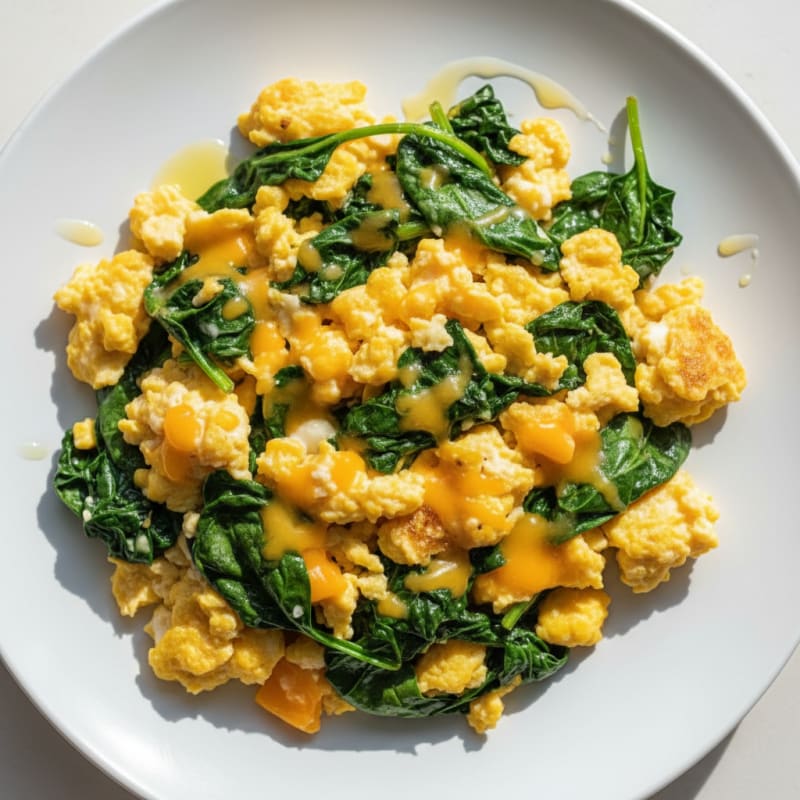 Egg and Cheese Scramble with Sautéed Spinach