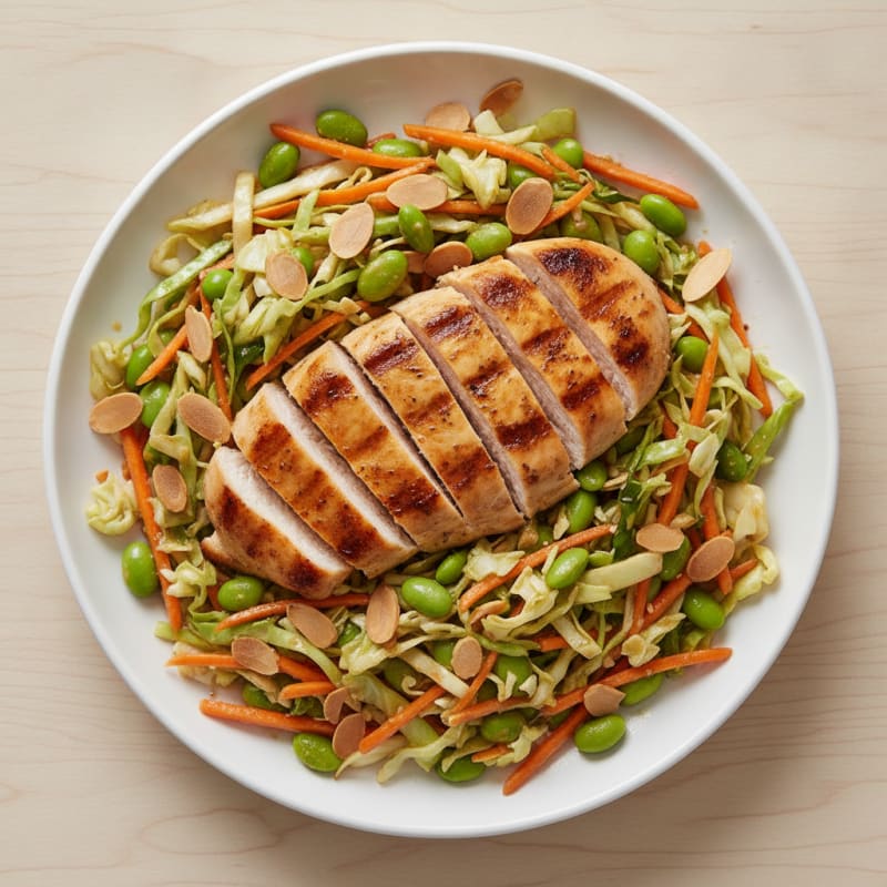 Grilled Chicken Breast with Crunchy Cabbage Slaw and Edamame