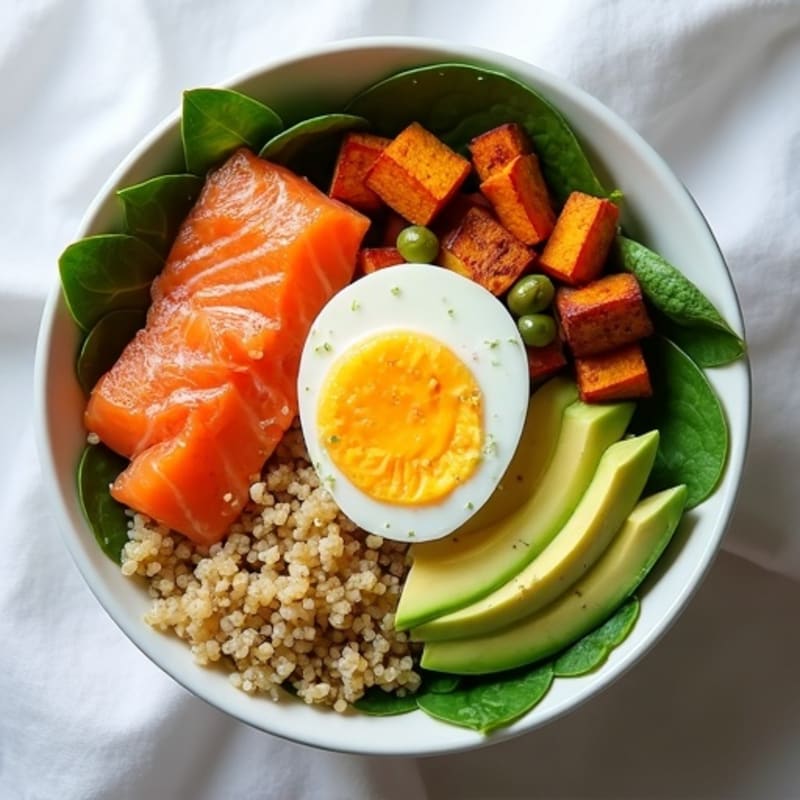 Smoked Salmon Power Bowl with Creamy Avocado and Roasted Sweet Potatoes