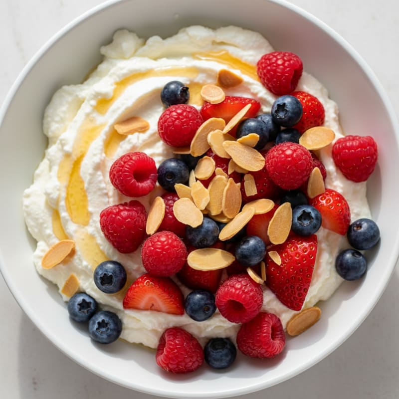 Creamy Cottage Cheese Protein Bowl with Mixed Berries and Almonds