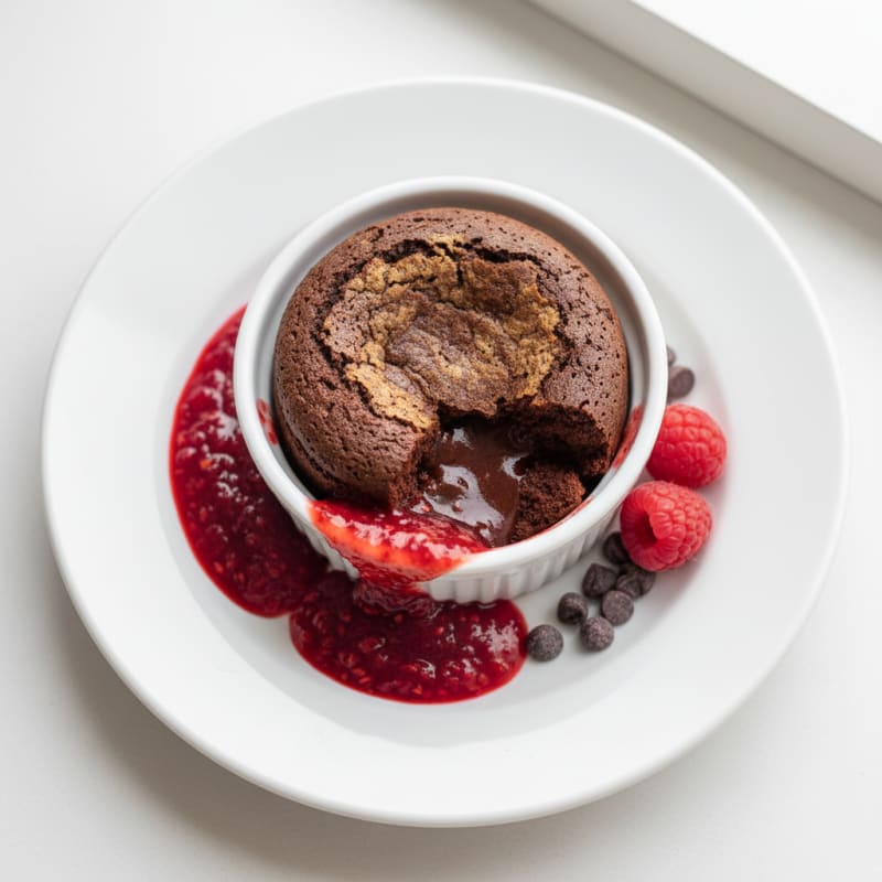Chocolate Lava Cake with Raspberry Coulis