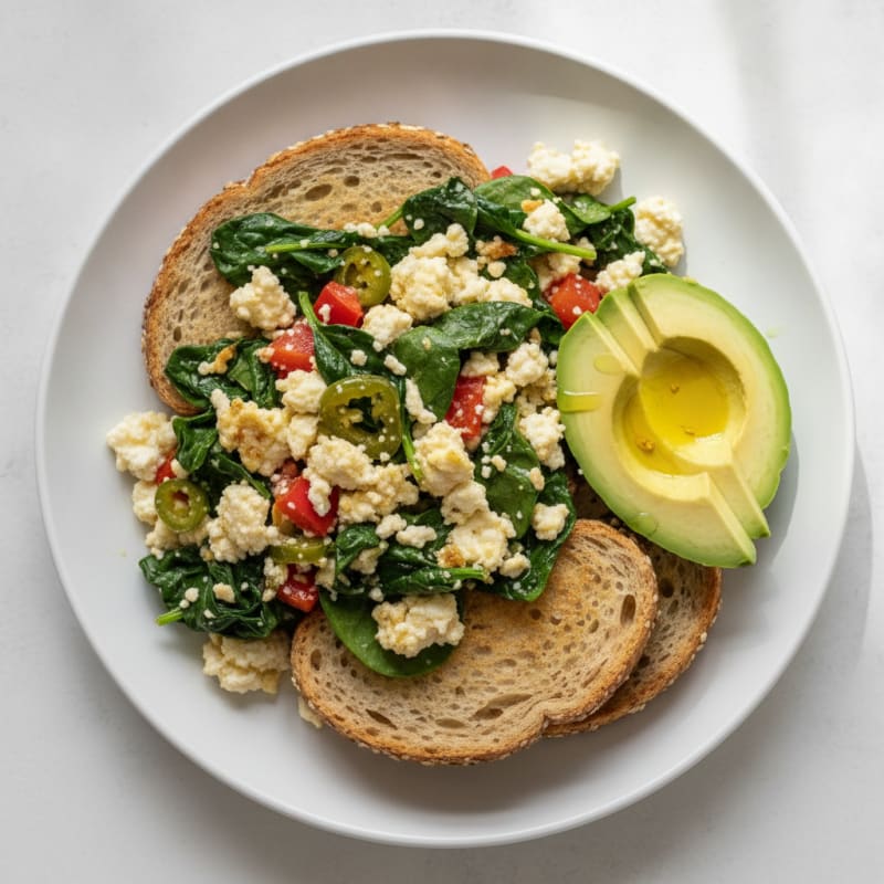 Egg White Veggie Scramble with Cottage Cheese and Spinach